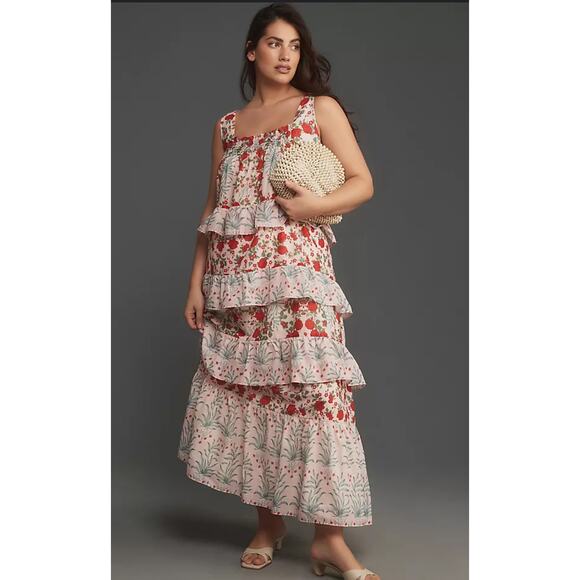 Anthropologie Dresses & Skirts - Anthropologie Sleeveless Square-Neck Tiered Midi Dress Size 1X